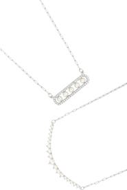 Adornia Set of 2 Freshwater Pearl & Cubic Zirconia Bar Necklaces