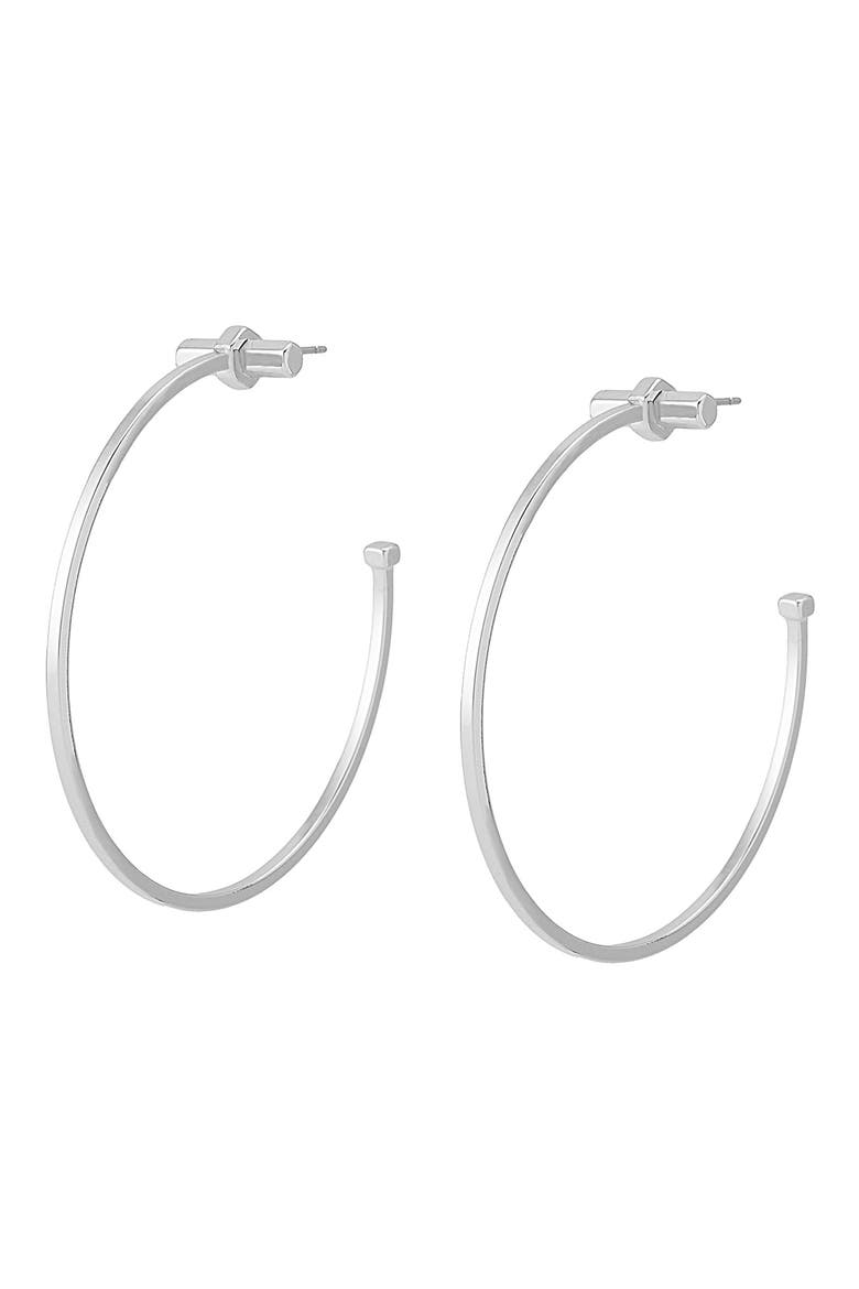 Large Bolt Hoop Earrings, Alternate, color, SHINY RHODIUM