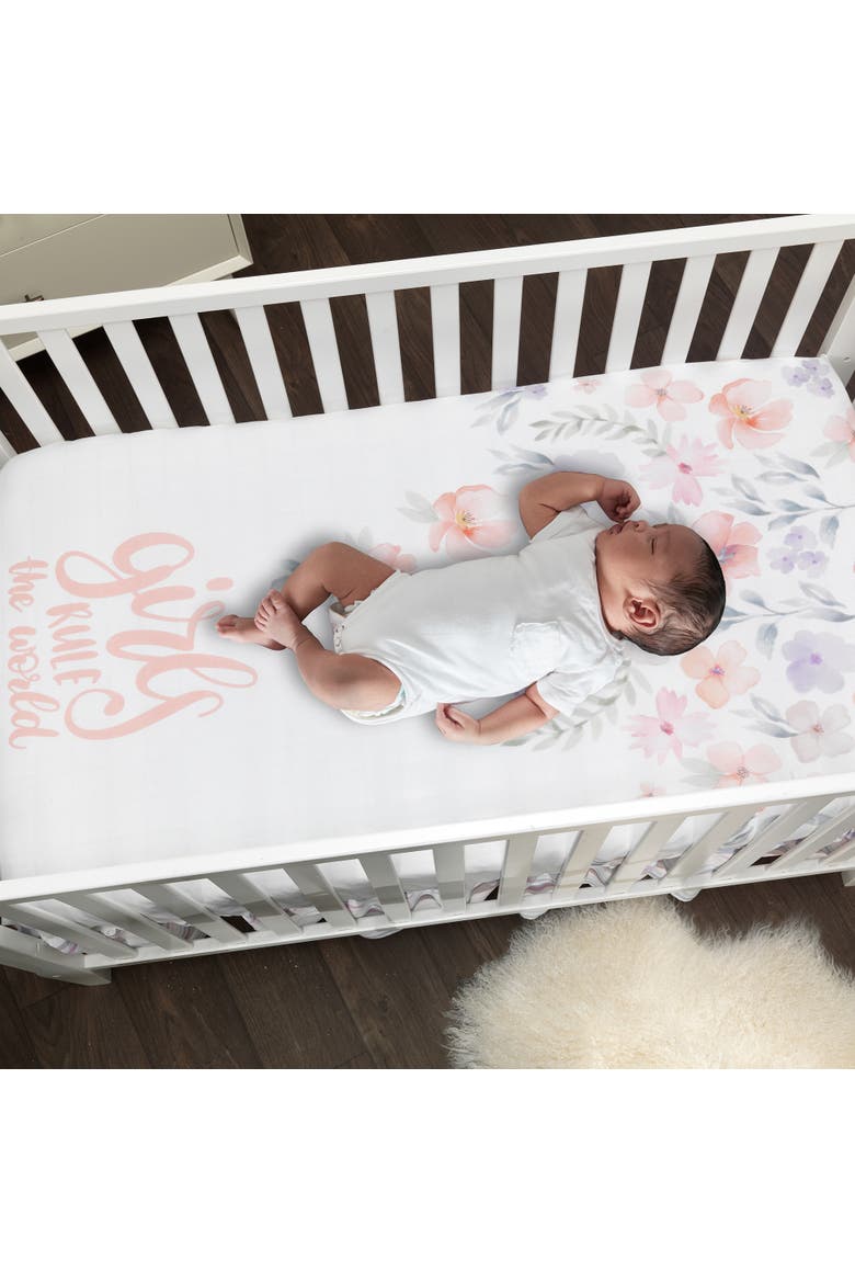 Girls Rule the World Floral 4-Piece Baby Crib Bedding Set, Alternate, color, Pink