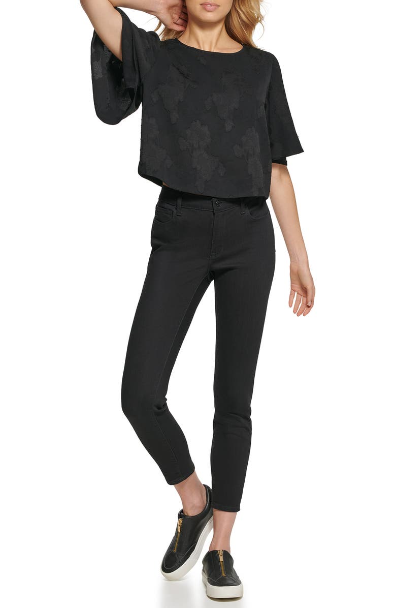 DKNY Flutter Sleeve Crop Top, Alternate, color,