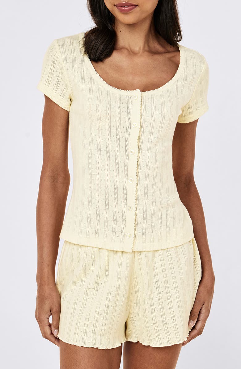Papinelle Imogen Cotton Pointelle Knit Pajama Top, Main, color, Buttercup