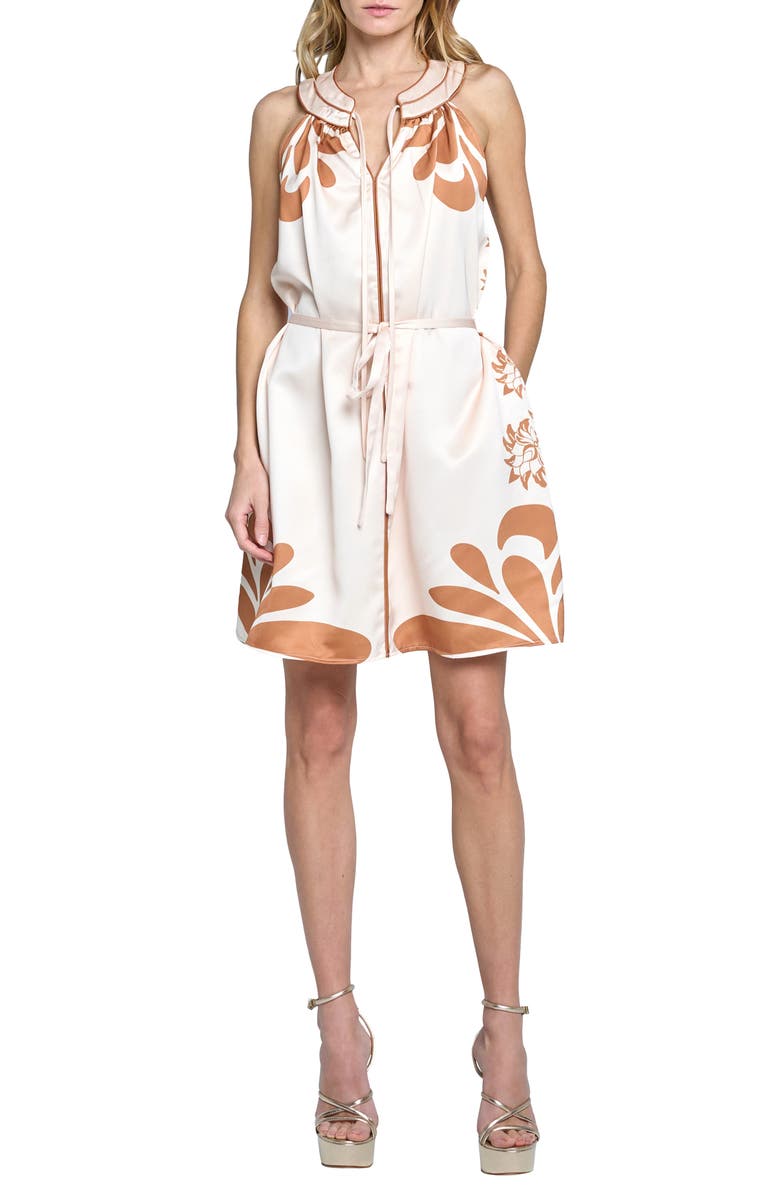 CIEBON Kyndra Print Sleeveless Minidress, Main, color, Sand/ Camel
