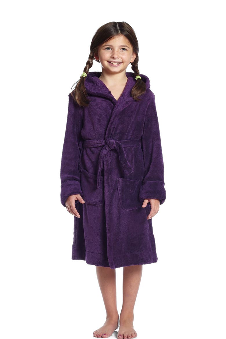 Kids Fleece Hooded Robe, Solid Colors, Alternate, color, Purple