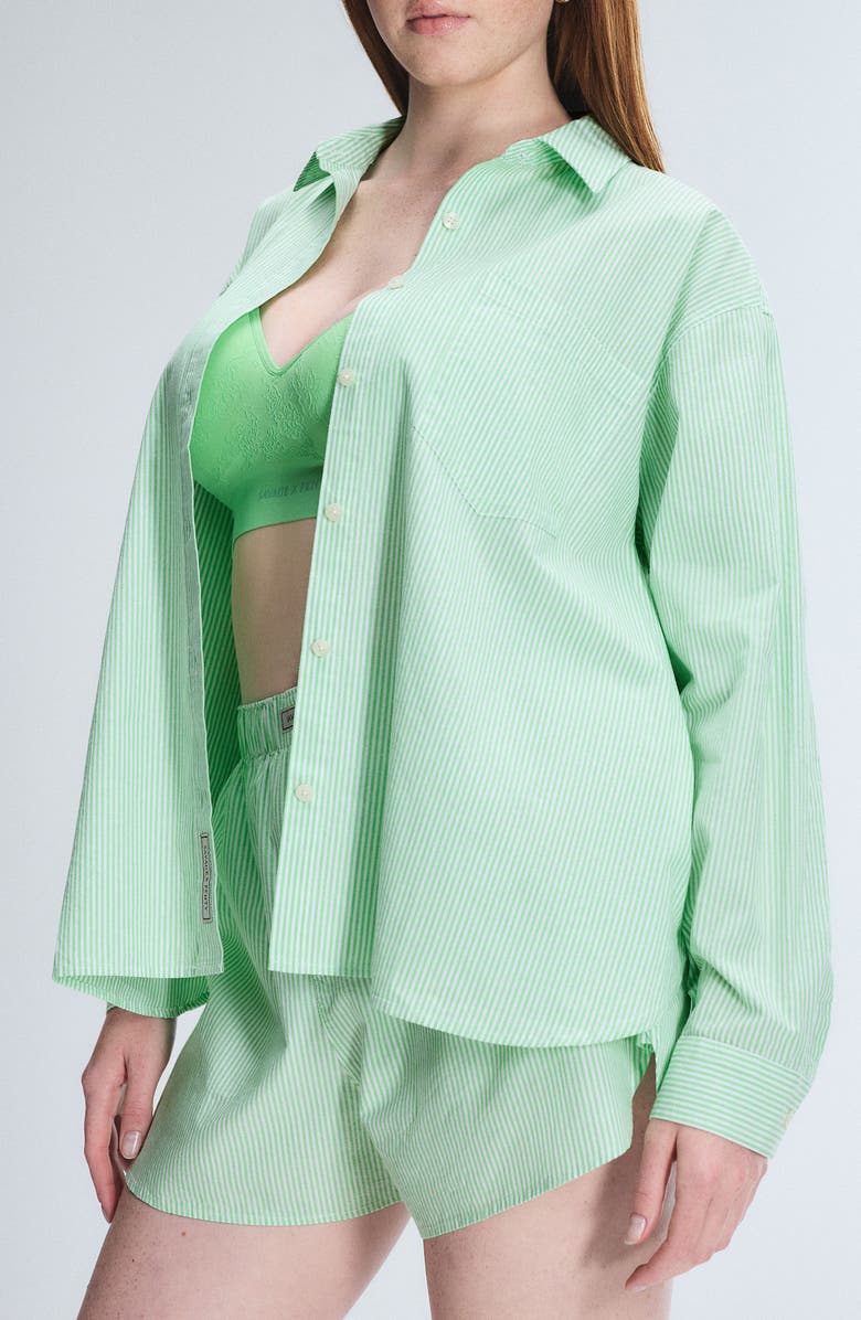 SAVAGE X FENTY Kickback Casuals Pajama Button-Up Shirt, Alternate, color, Green Lotus Line By Line