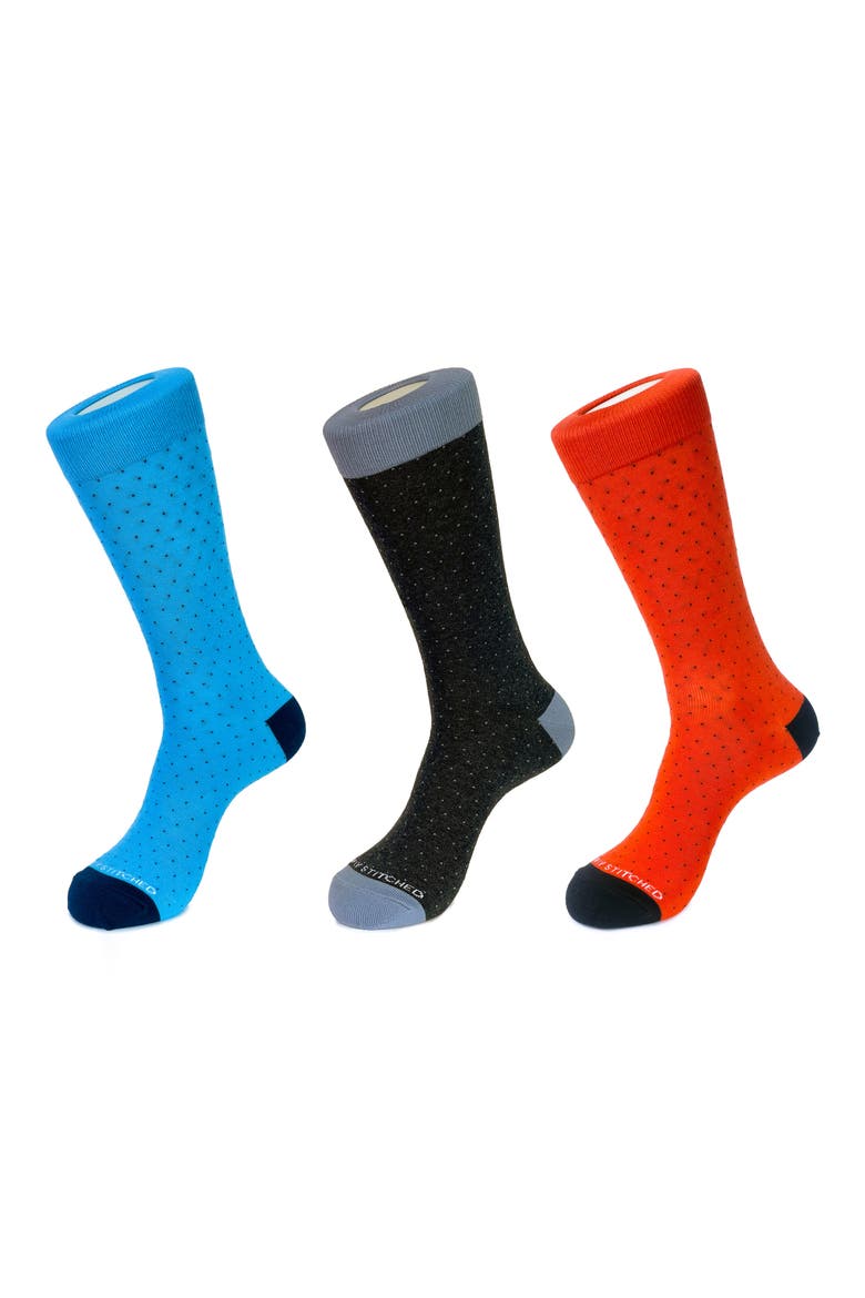 3-Pack Microdot Crew Socks, Main, color, GREY CORAL LIGHT BLUE
