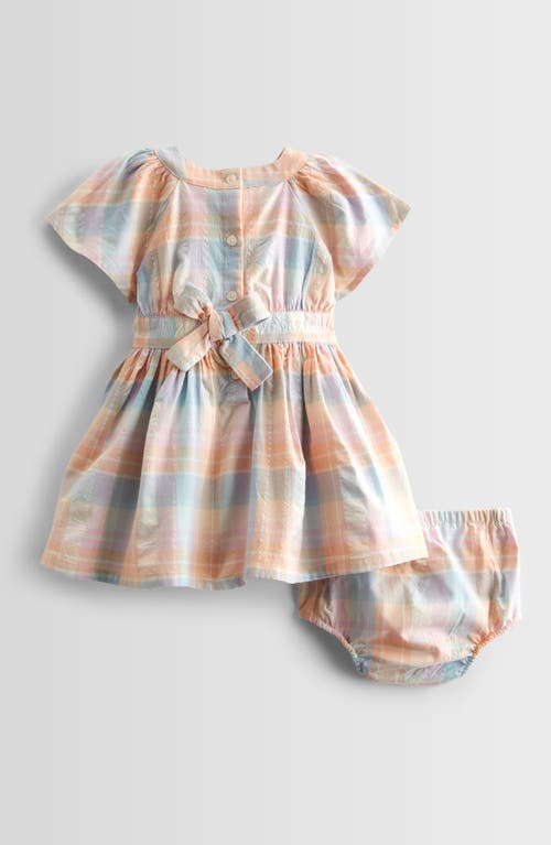 Nordstrom Stripe Seersucker Cotton Dress & Bloomers In Coral Playful Plaid