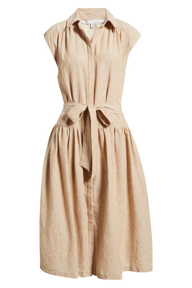 Cap Sleeve Tie Waist Midi Dress, Alternate, color, KHAKI