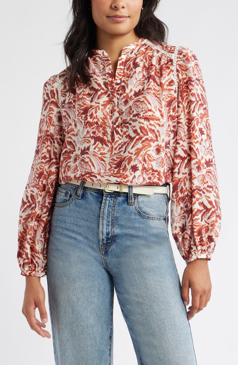 Caslon<sup>®</sup> Embroidered Inset Top, Main, color, Purple- Rust Ikat Blossom