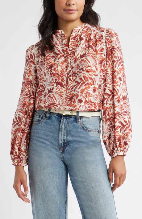 Caslon® Embroidered Inset Top