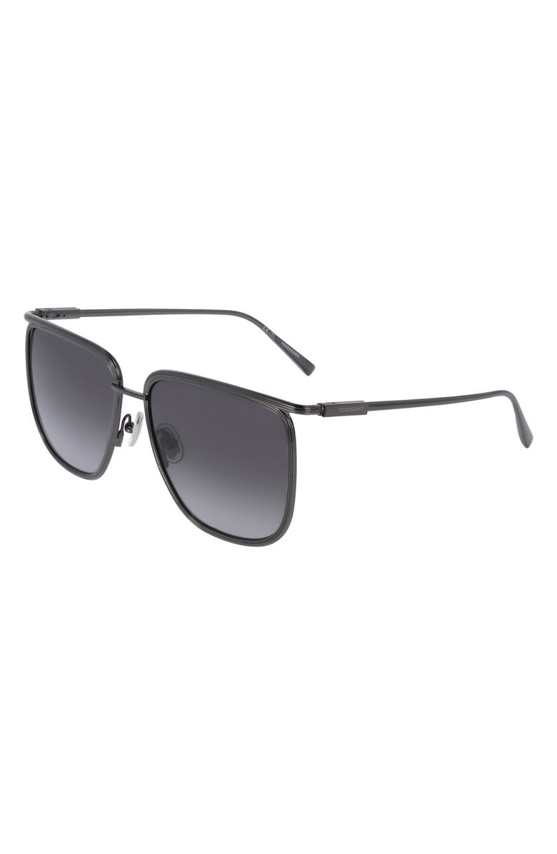 FERRAGAMO 58mm Gradient Modified Rectangular Sunglasses, Alternate, color, Dark Ruthenium