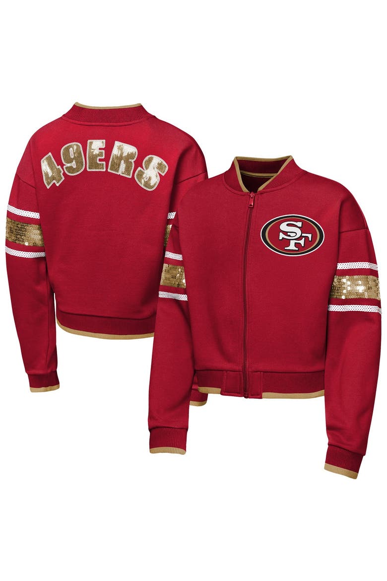 Girls Youth Outerstuff  Scarlet San Francisco 49ers MVP Full-Zip Sequin Bomber Jacket, Main, color, Scarlet