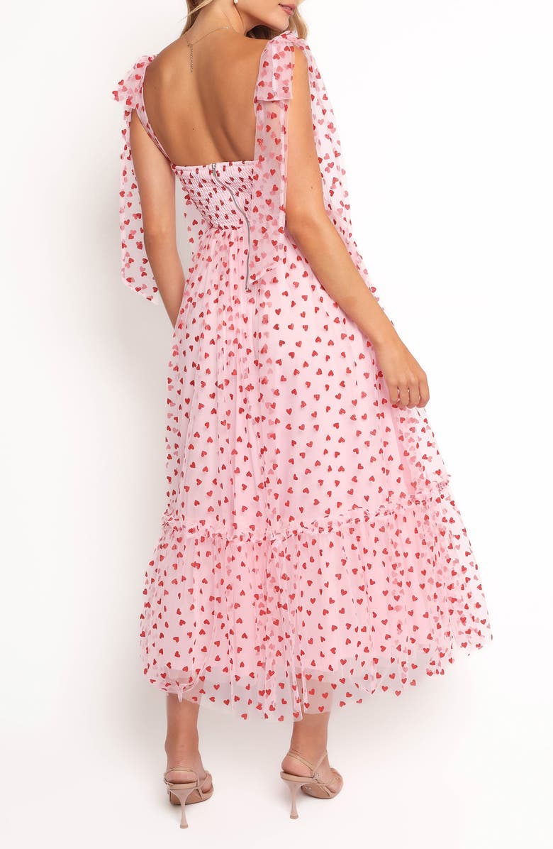 Petal & Pup Floret Tie Strap Chiffon Overlay Cocktail Midi Dress, Alternate, color, Red Hearts