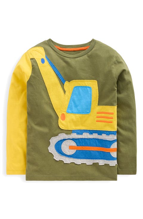 Kids' Digger Appliqué Long Sleeve Cotton Graphic T-Shirt (Toddler & Little Kid)