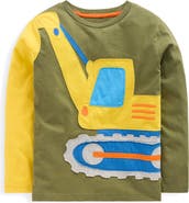 Mini Boden Kids' Digger Appliqué Long Sleeve Cotton Graphic T-Shirt