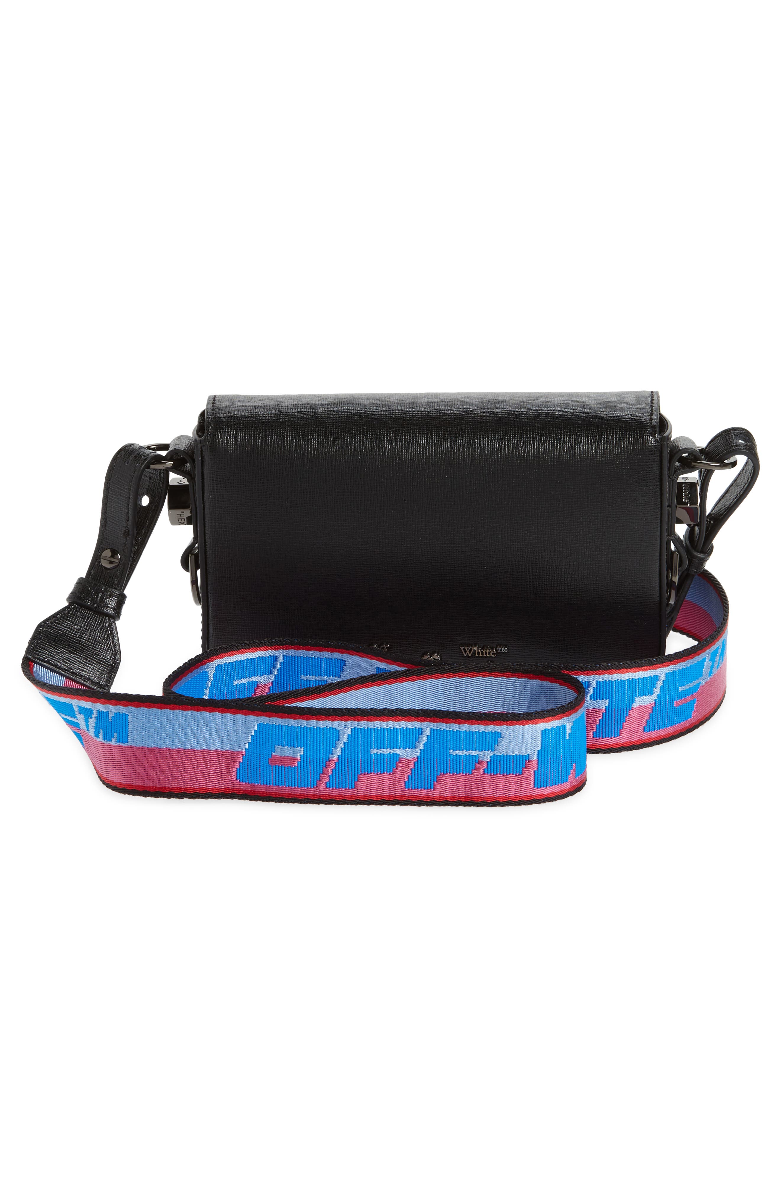 Off-White Mini Binder Clip Diagonal Stripe Saffiano Leather Crossbody Bag, Alternate, color, 