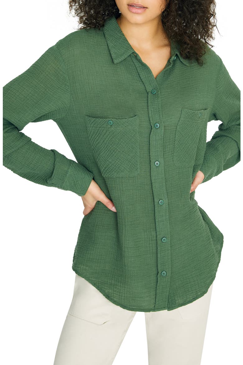 Steady Boyfriend Roll Tab Shirt, Main, color, PEACE GREEN