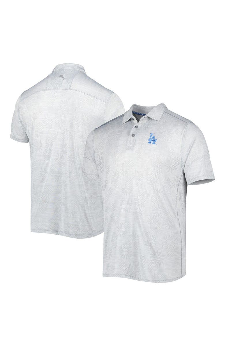 Tommy Bahama Men's Tommy Bahama Gray Los Angeles Dodgers IslandZone Pineapple Palm Coast Polo, Main, color, 