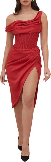 House of CB Olivette Red Maxi Dress Size M Rose Satin Corset