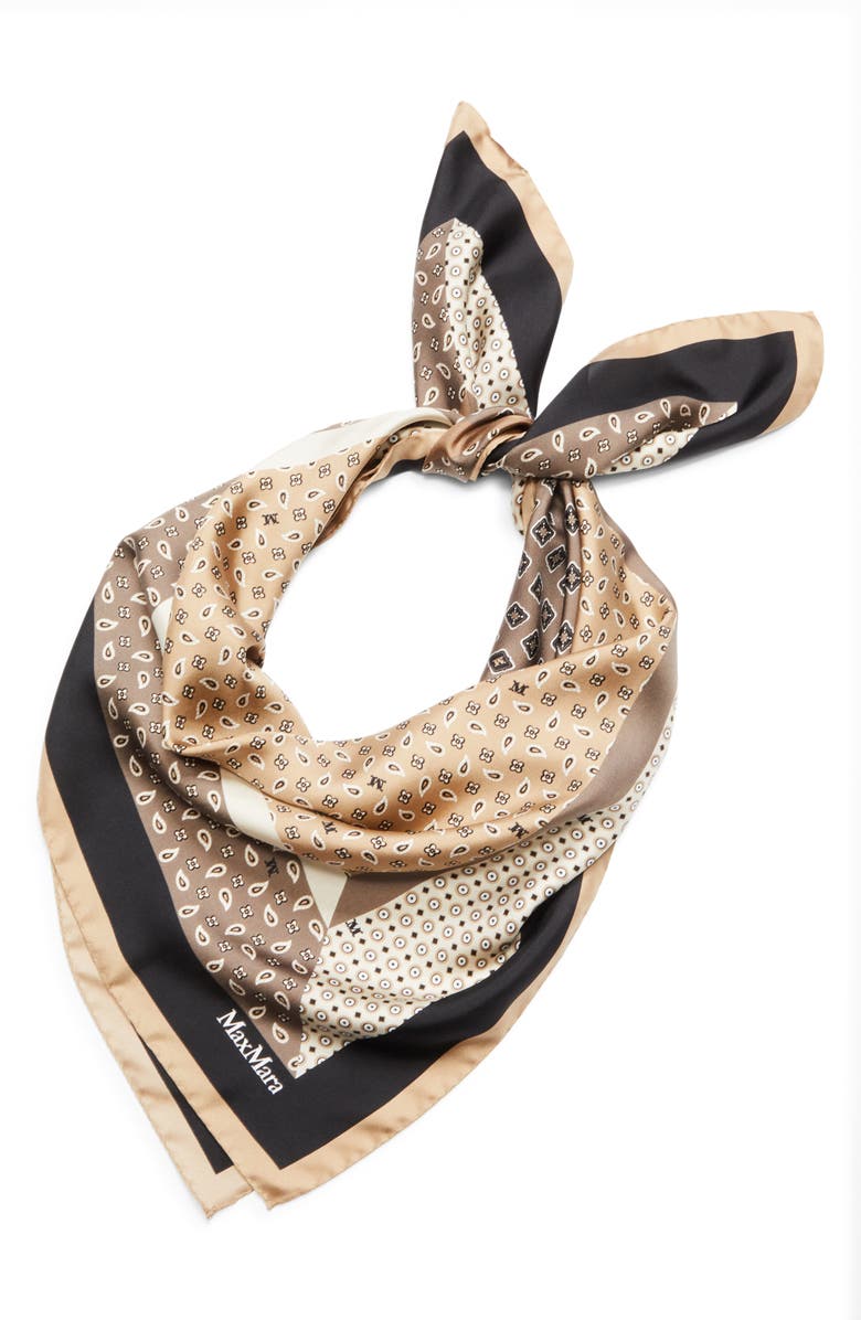 Max Mara Paisley Monogram Silk Square Scarf, Alternate, color, Beige