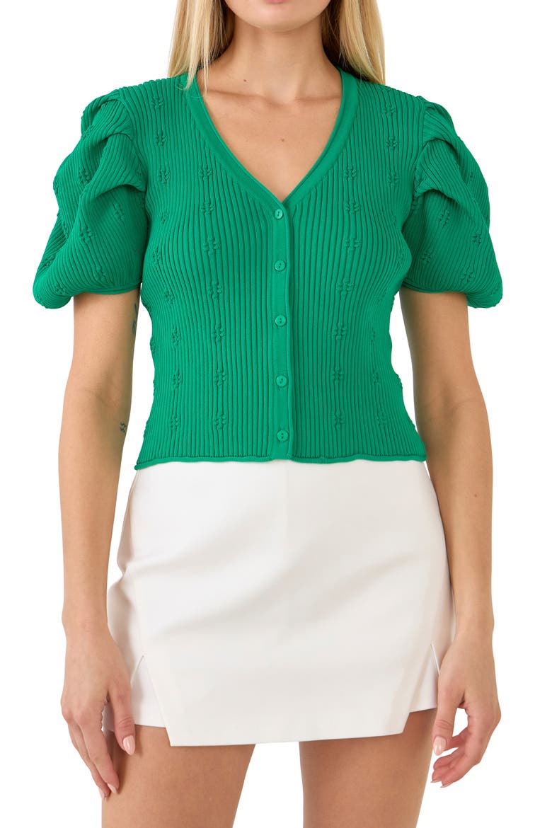 Puff Sleeve Cardigan, Alternate, color, GREEN