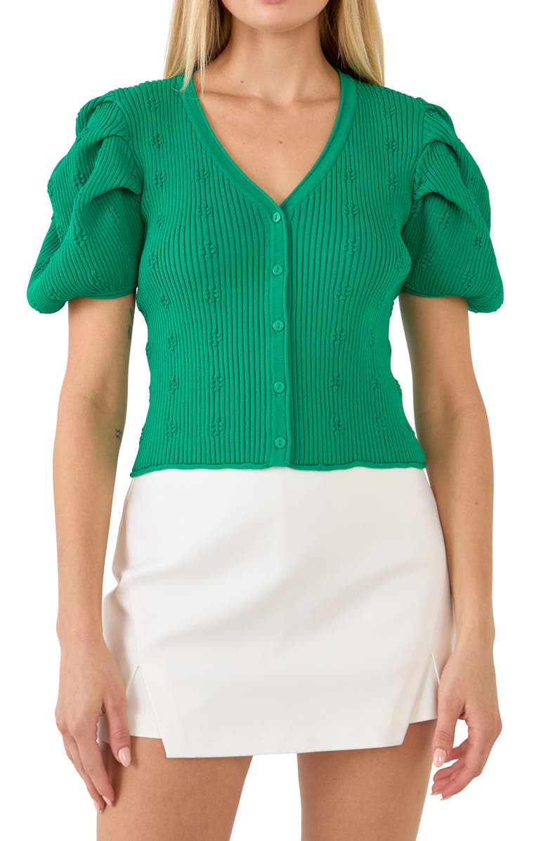 Endless Rose Puff Sleeve Cardigan, Alternate, color, Green