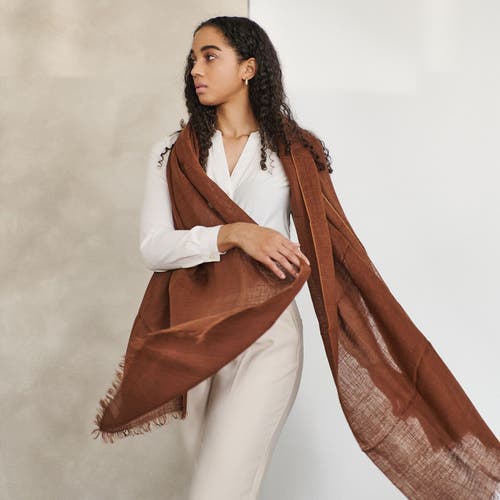 Studio Variously Coco Brown Hand Woven Linen Scarf In Brown