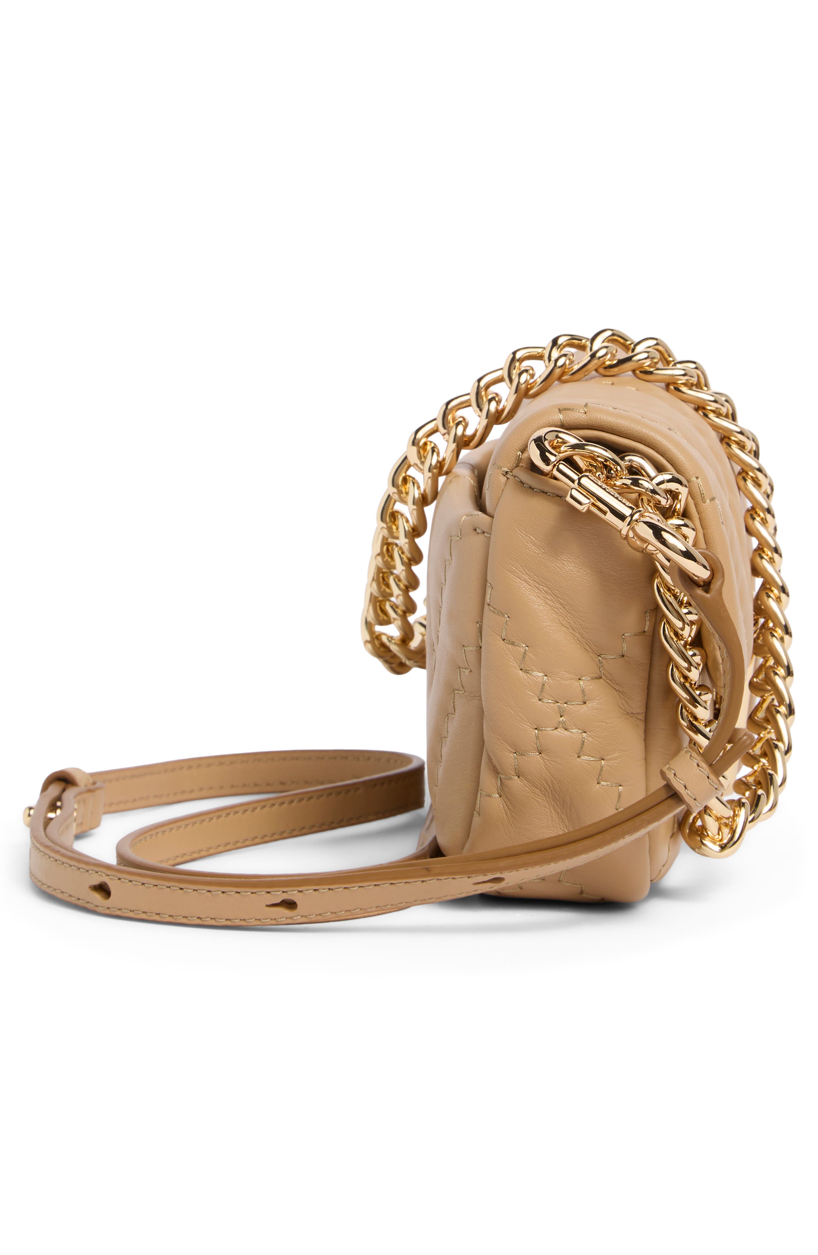 The Mini Quilted Leather Shoulder Bag, Alternate, color, CAMEL