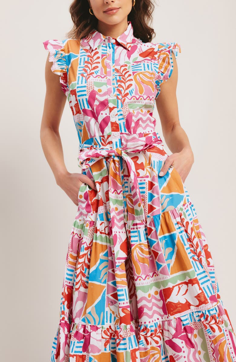 FLYING TOMATO Printed Maxi Shirtdress, Alternate, color, Multi Print