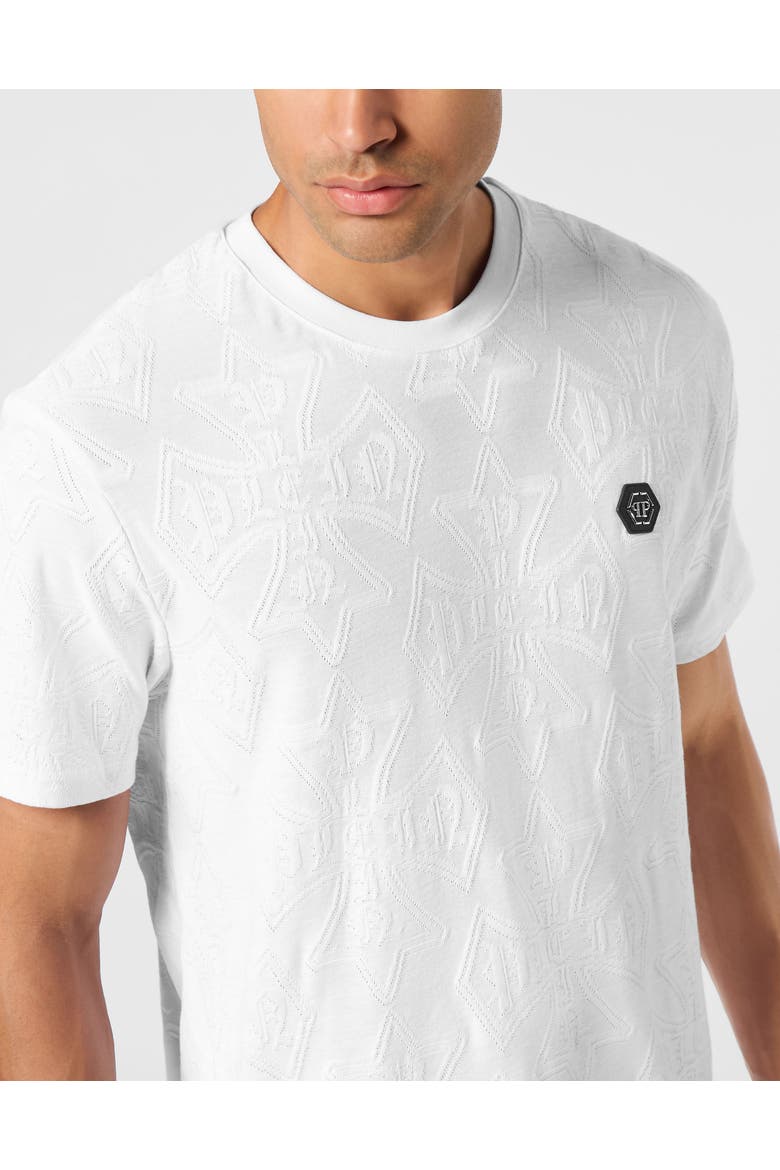 Round Neck Jacquard T-Shirt Crest Men, Alternate, color, white