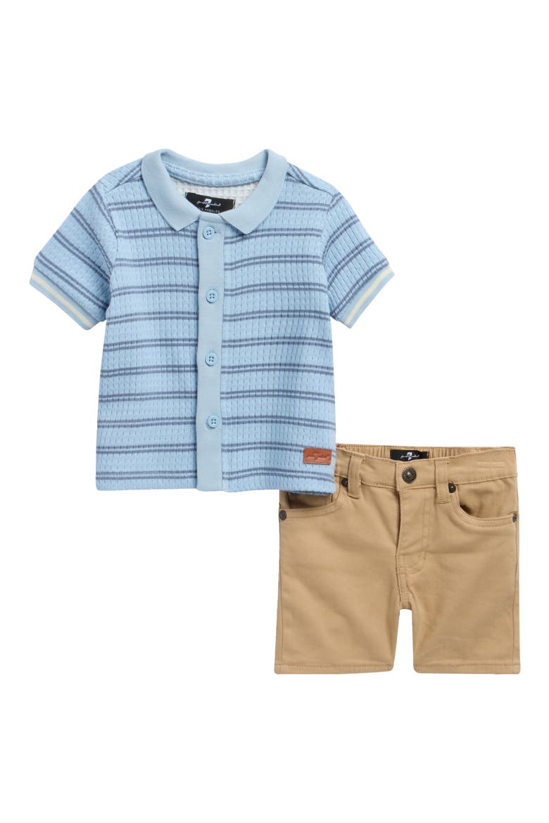 Knit Button-Up Shirt & Woven Shorts Set, Main, color, LIGHT BLUE