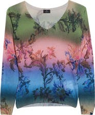 Etro Metallic Floral Ombré V-Neck Sweater