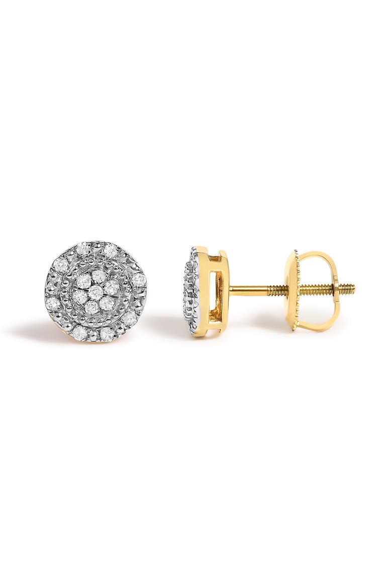 10K Yellow Gold 1/7 Cttw Diamond Beaded Halo Stud Earrings, Alternate, color, Yellow Gold