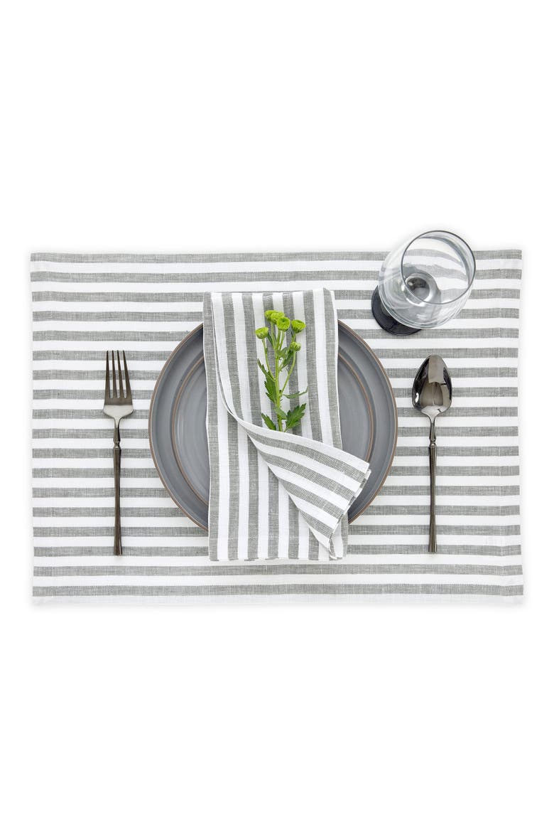 Linen Dinner Napkins Set of 4, 20 x 20" - Amalfi Stripe, Alternate, color, Grey and White