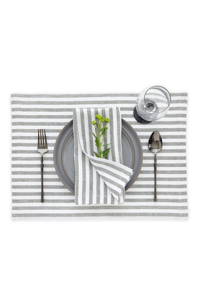 Solino Home Linen Dinner Napkins - Amalfi Stripe, 20" x 20", Alternate, color, Grey And White