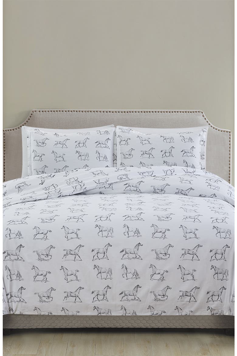 Horse Print 400 Thread Count Cotton Duvet Set, Alternate, color, GREY