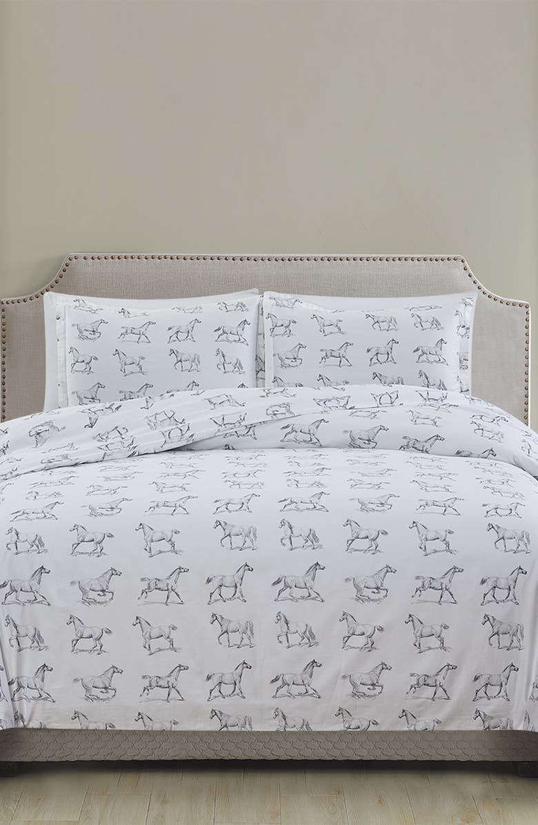 MELANGE HOME Horse Print 400 Thread Count Cotton Duvet Set, Alternate, color, Grey