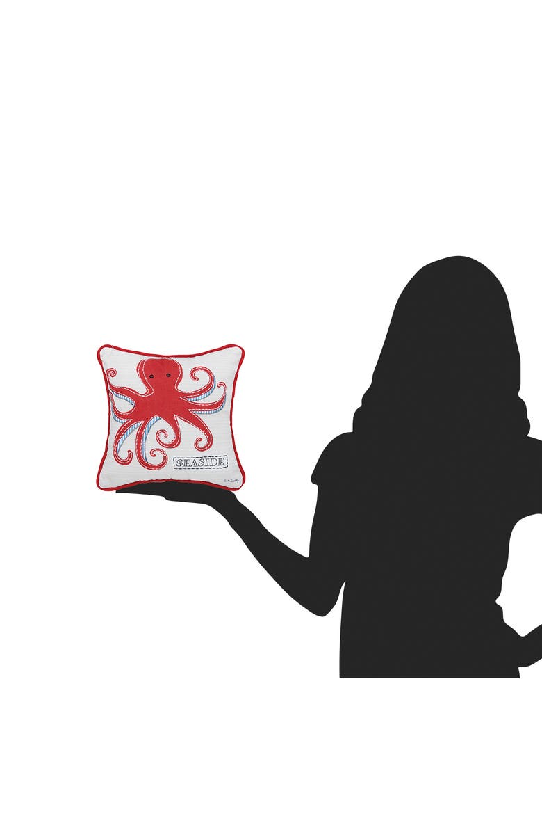 Octopus Seaside Printed and Applique Cott0n Small/Petite Accent Pillow, 10" x 10", Alternate, color, Red