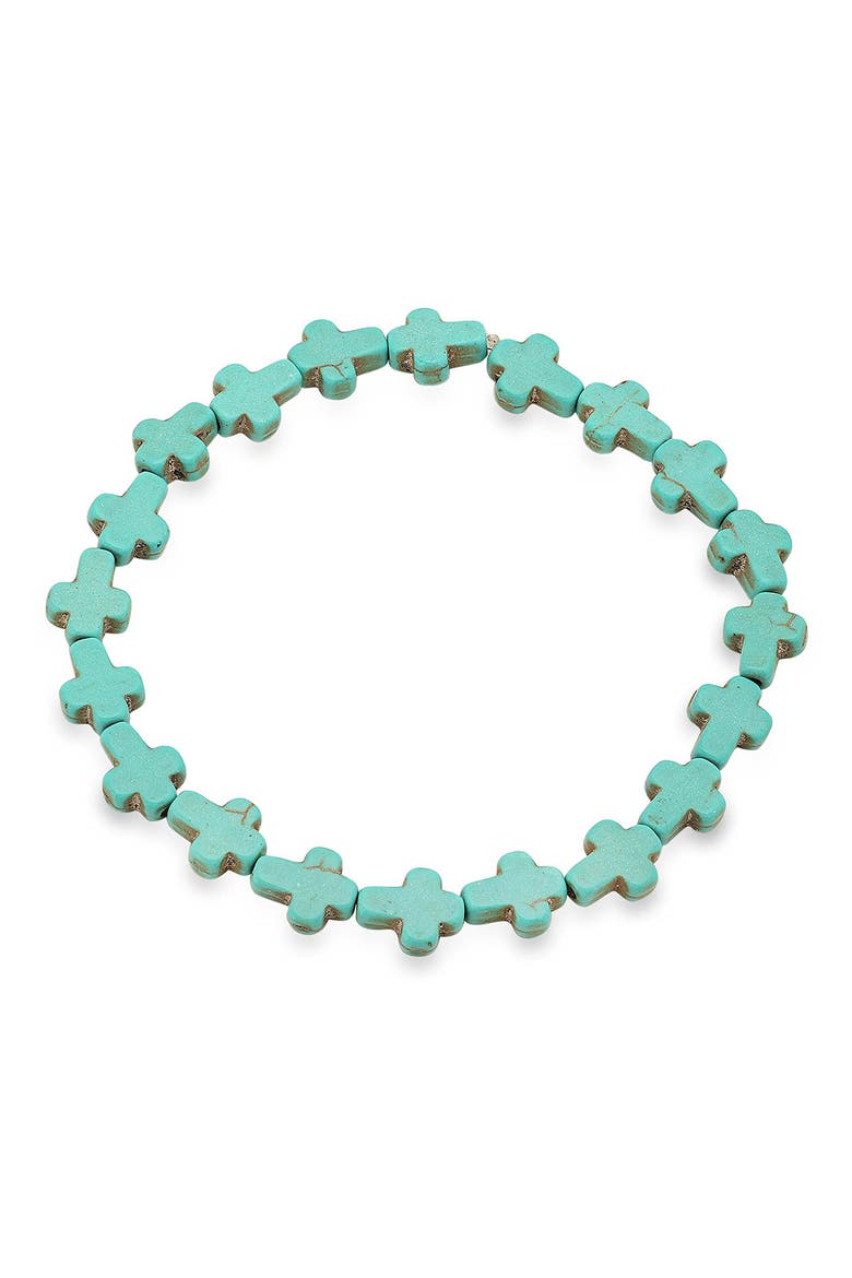 Genuine Turquoise Cross Stretch Bracelet, Main, color, TURQUOISE
