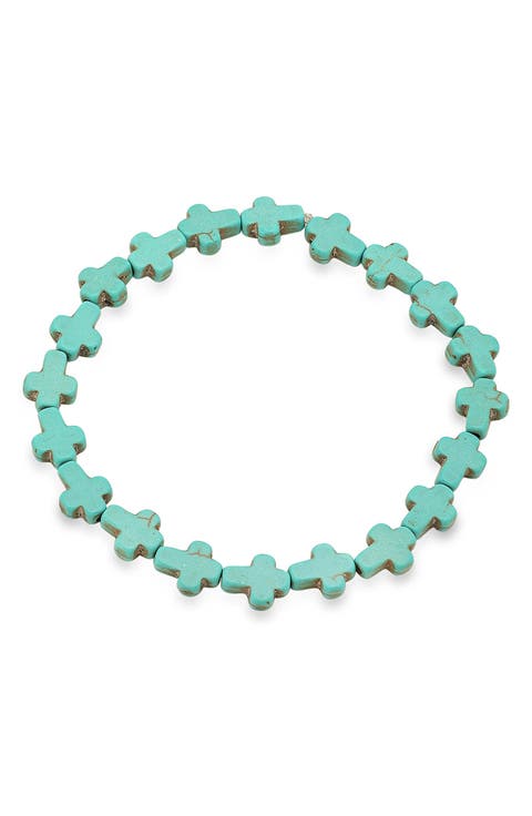 Genuine Turquoise Cross Stretch Bracelet