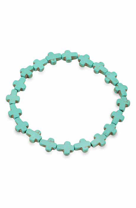 Genuine Turquoise Cross Stretch Bracelet