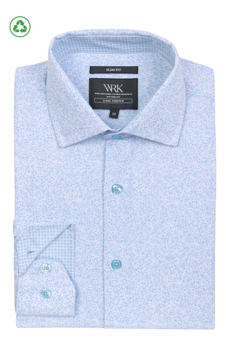 W.R.K Slim Fit Ditsy Floral Performance Dress Shirt, Alternate, color, Light Blue
