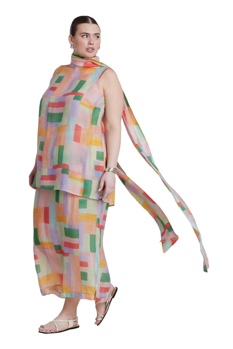 Sheer Neck Tie Tunic, Alternate, color, PAINTED GLASS