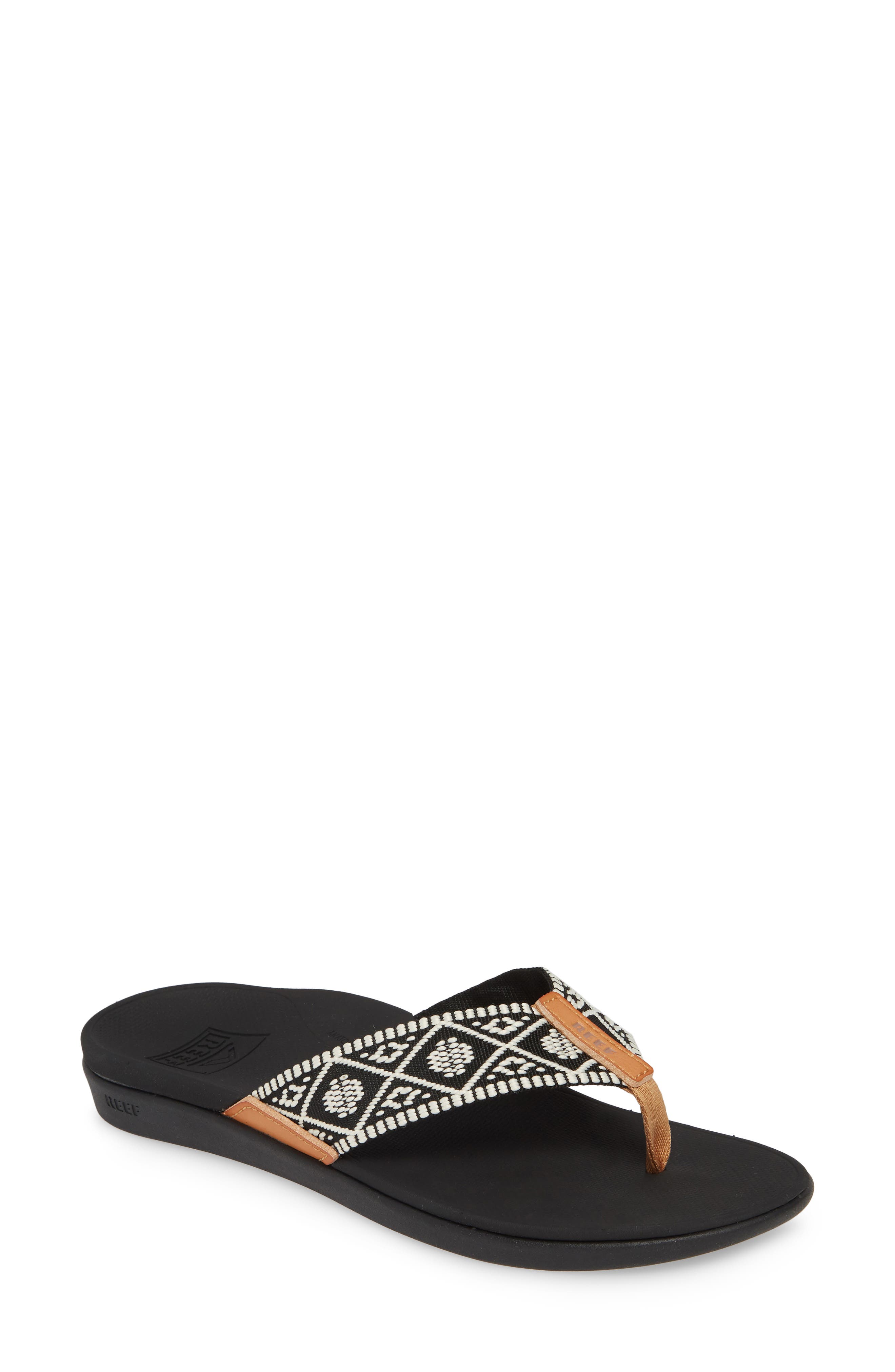 Ortho-Bounce Woven Flip Flop, Main, color, BLACK/ WHITE