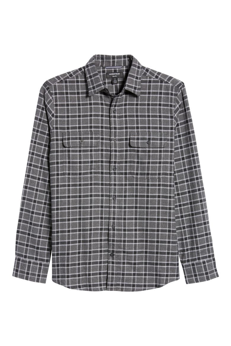 Flannel Button-Up Shirt, Alternate, color, GREY - BLACK GREGORY PLAID