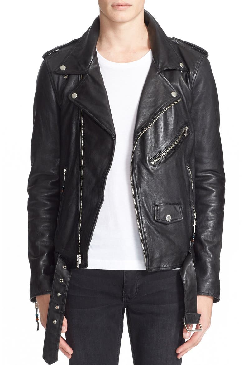 'Leather Jacket 5' Leather Moto Jacket, Main, color, BLACK