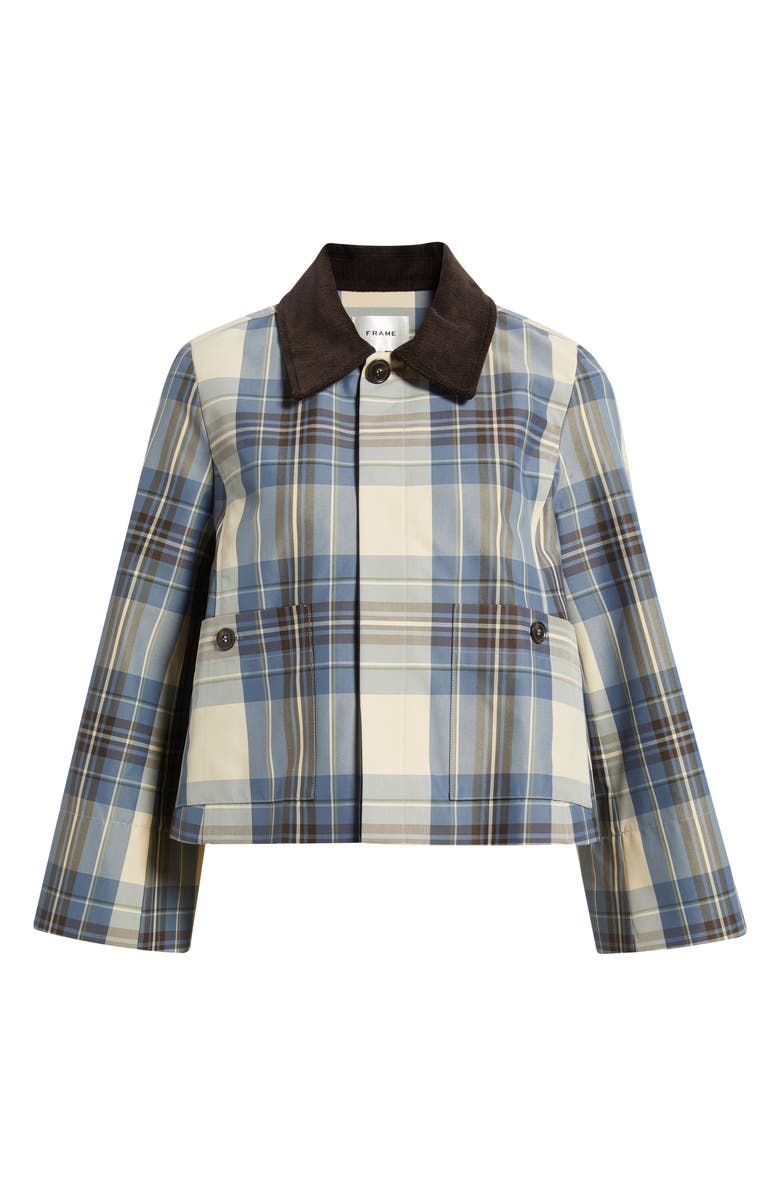 FRAME The Short Plaid Cotton Blend Mac Coat, Main, color, Navy Check