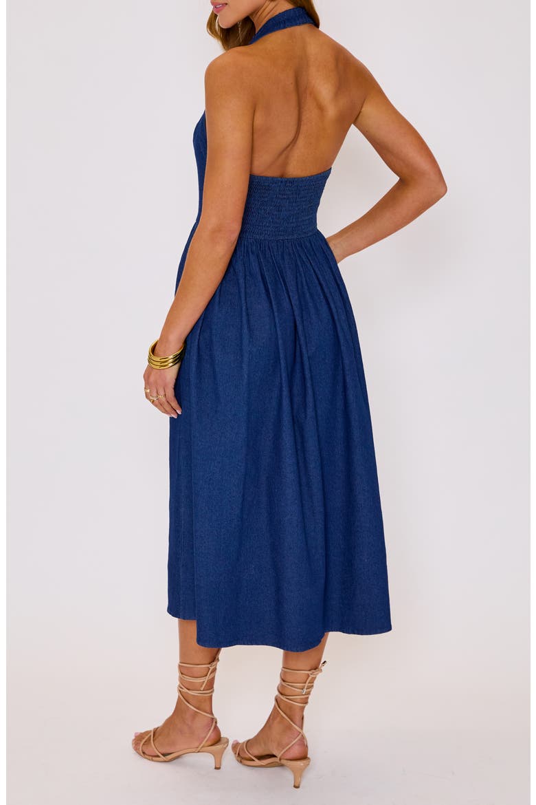 Kylie Denim Halter Midi Dress, Alternate, color, DARK WASH