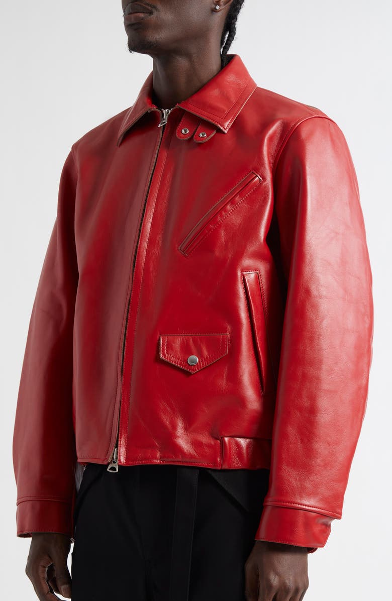 Sacai Leather Bomber Jacket, Alternate, color, 