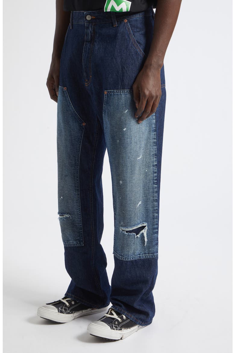 Ripped Knee Panelled Straight Leg Jeans, Alternate, color, BLUE