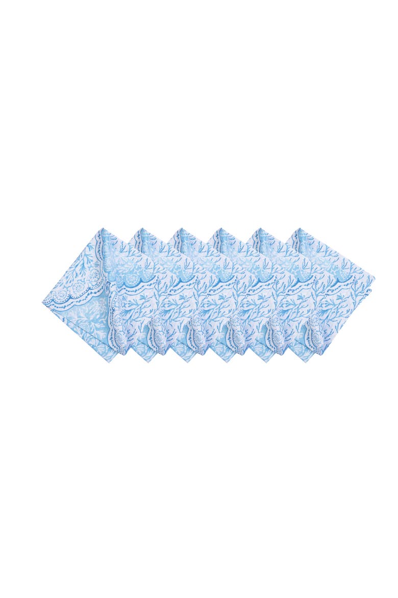 Chinoiserie Coast Reversible Graphic Print Machine Washable Hemstitch Napkins Set of 6, Main, color, Blue